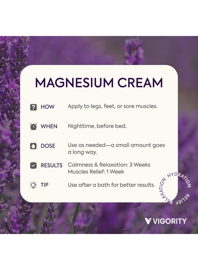 Vigority Magnesium Cream for Sleep: Magnesium Lotion for Leg Cramps - Soothing Magnesium with Lavender, Vitamin E and Shea Butter - Safe for Kids & Pregnant Individuals - 4.23 oz - Image 5