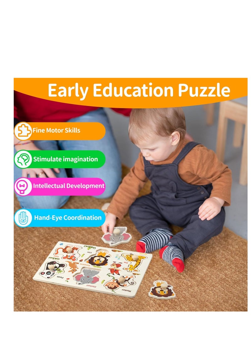 SYOSI Wooden Peg Puzzles for Kid Color Montessori Puzzles Toy Animal Dinosaur Insect Educational Preschool Matching Toy Toddlers Motor Skill Early Learning Gift for Birthday 3 Pack - Image 5