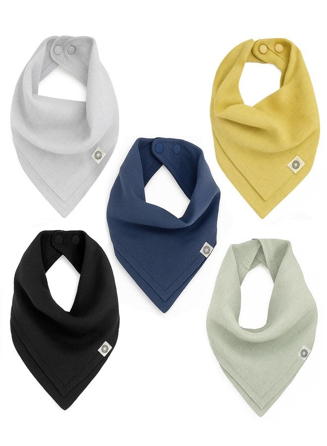 Kishu Baby Indi Organic Cotton Bibs - 4-Way Reversible Muslin Bandana Bib Set for Boys & Girls, Fairtrade, 5-Pack (Terra) - Image 1