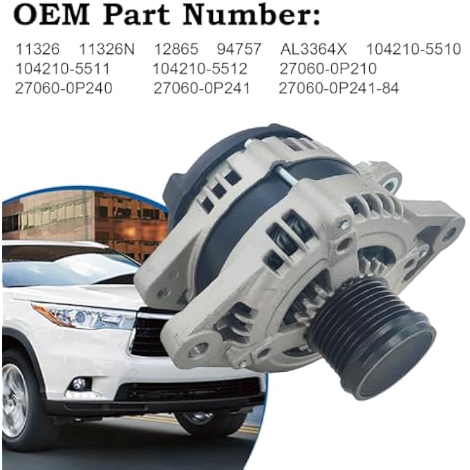 sen SHOW 11326N Alternator 150A Compatible with Toyota Sienna 2007-2016, Highlander 2011-2016, Venza 2010-2015,Lexus ES350 2016-2018 Replacement 104210-5510, 104210-5511 - Image 2
