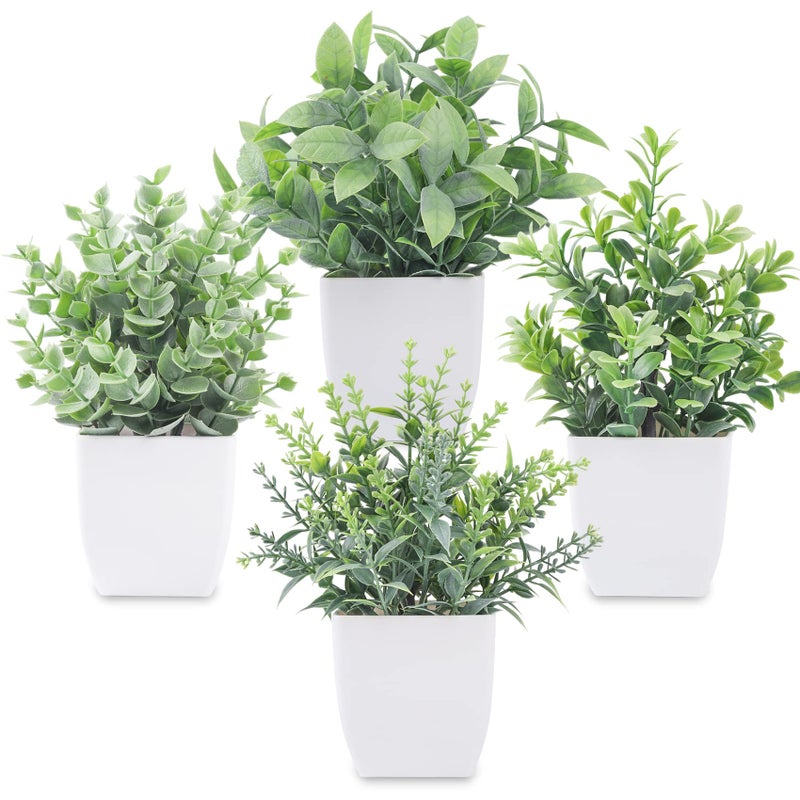 Der Rose 4 Pack Fake Plants Mini Artificial Greenery Potted Plants for Home Decor Indoor Office Table Room Farmhouse Bathroom Decor - Image 1