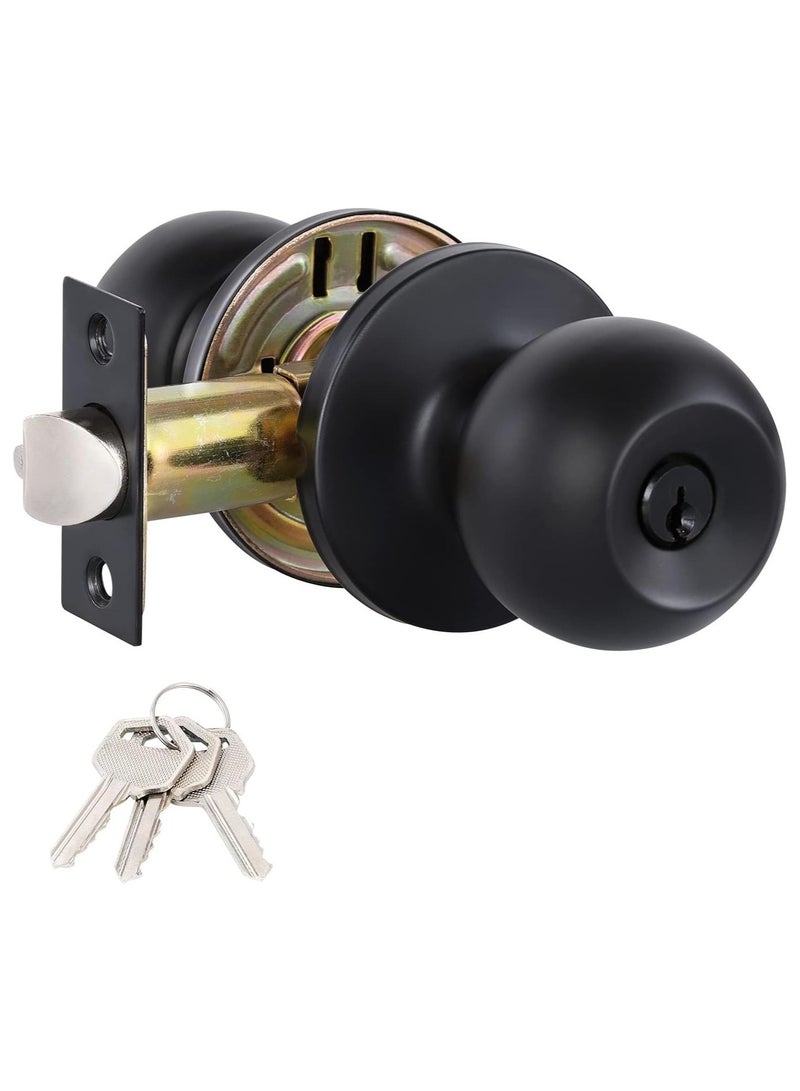 Matte Black Door Knobs with Lock and keys, Interior/Exterior Door Knob for Bedroom or Bathroom, Entry Door Lock - Image 1