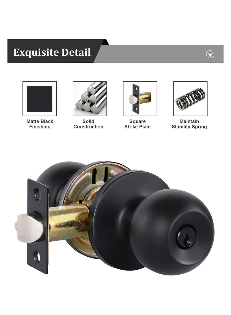 Matte Black Door Knobs with Lock and keys, Interior/Exterior Door Knob for Bedroom or Bathroom, Entry Door Lock - Image 3