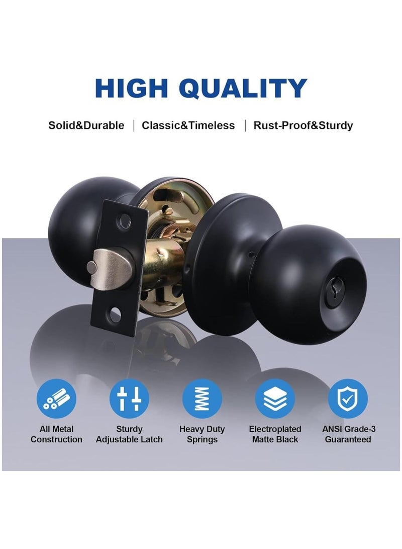 Matte Black Door Knobs with Lock and keys, Interior/Exterior Door Knob for Bedroom or Bathroom, Entry Door Lock - Image 4