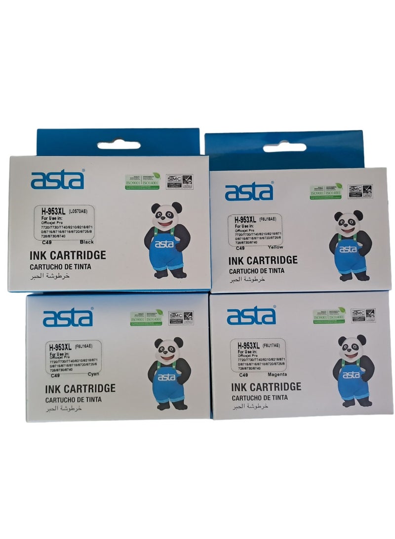 Asta ink for HP 953 953XL 954X 955XL Original quality for HP Ink 953XL Cartridges Multipack Compatible Officejet Pro 7740 8218 8710 8715 8718 8719 8720 8725 8730 8740 (Black, Cyan, Magenta, Yellow)