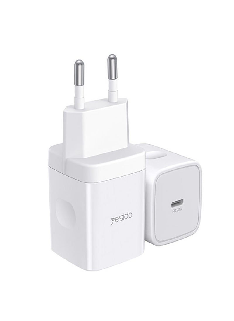 Yesido - Yesido YC30 PD Charger EU/UK Plug PD 20W Type-C Fast Charging Adapter Charger for Mobile Phone - White - Image 1