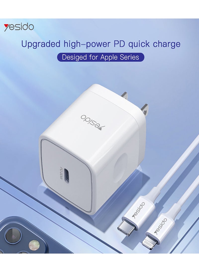 Yesido - Yesido YC30 PD Charger EU/UK Plug PD 20W Type-C Fast Charging Adapter Charger for Mobile Phone - White - Image 1