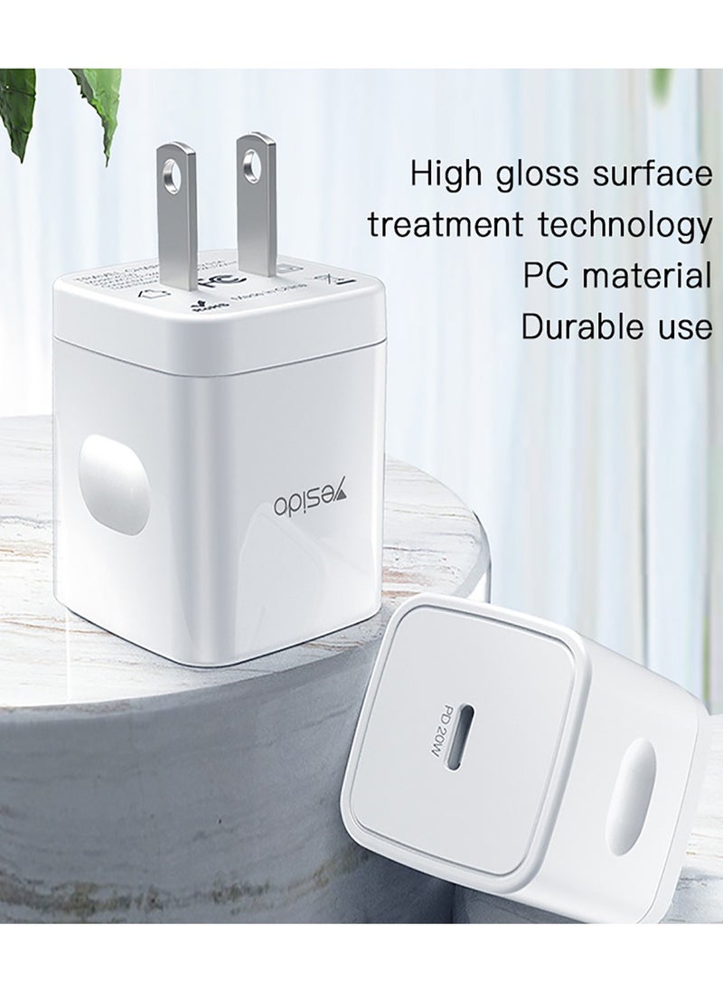 Yesido - Yesido YC30 PD Charger EU/UK Plug PD 20W Type-C Fast Charging Adapter Charger for Mobile Phone - White - Image 1