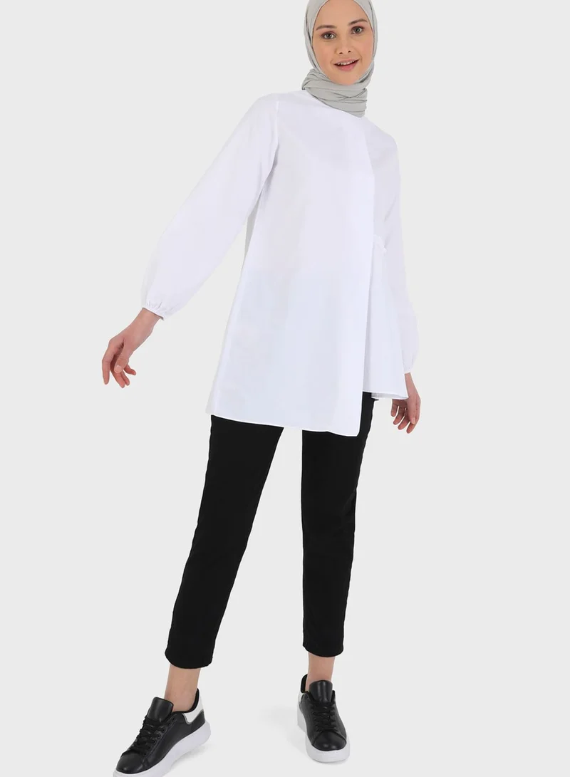 Benin by modanisa Puff Sleeve Asymmetrical Hem