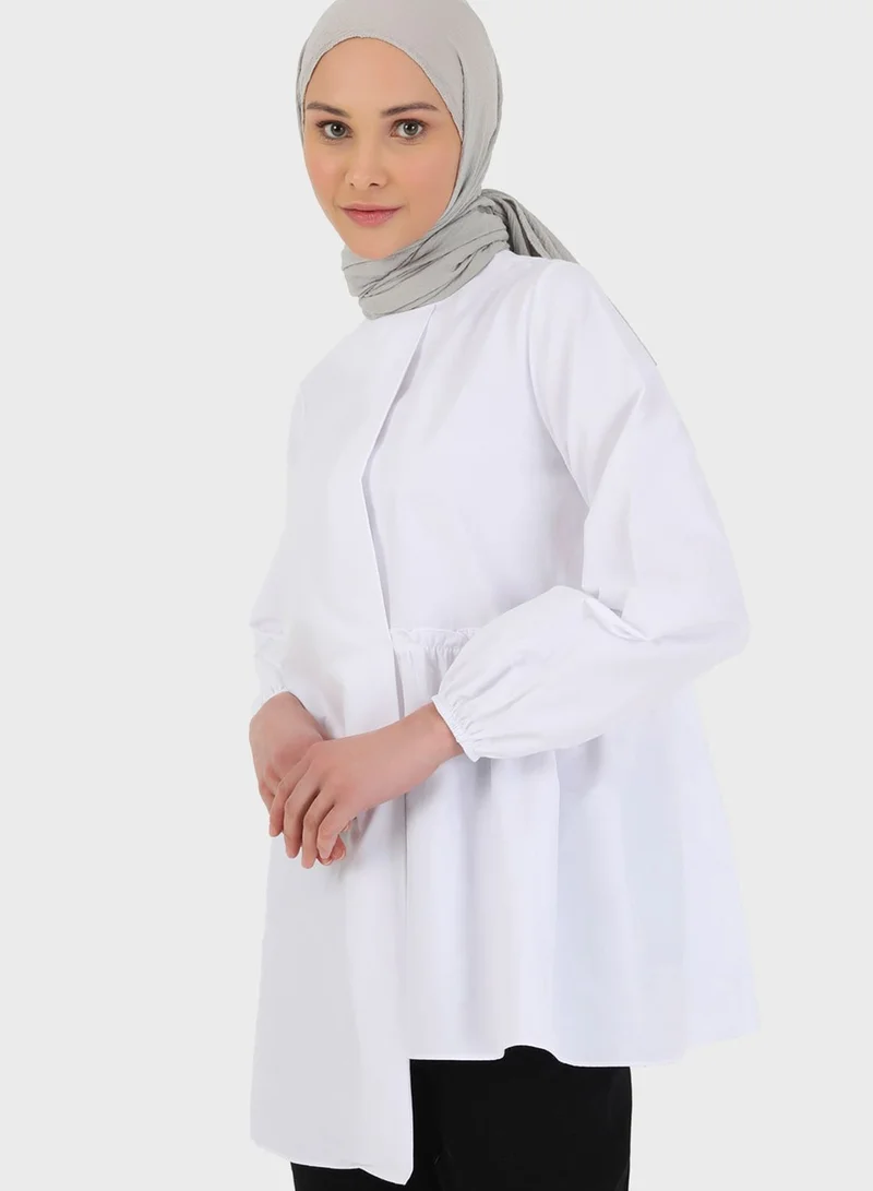 Benin by modanisa Puff Sleeve Asymmetrical Hem