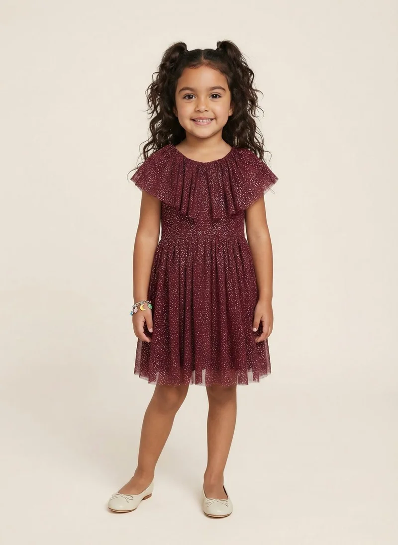 Nautinati Nautinati Girls' Fit & Flare Holographic Foil Printed Mesh Party Dress