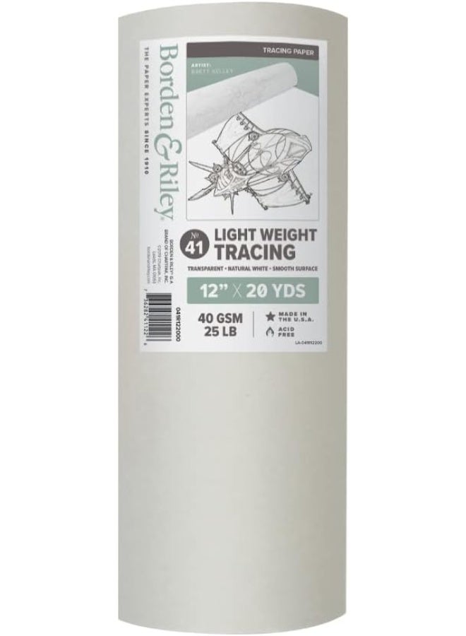 Borden & Riley Borden & Riley 12" x 20 Yards #41 Lightweight Tracing Paper Roll, 40 GSM/25 LB, White, 1 Roll Each (041R122000)  - Image 2