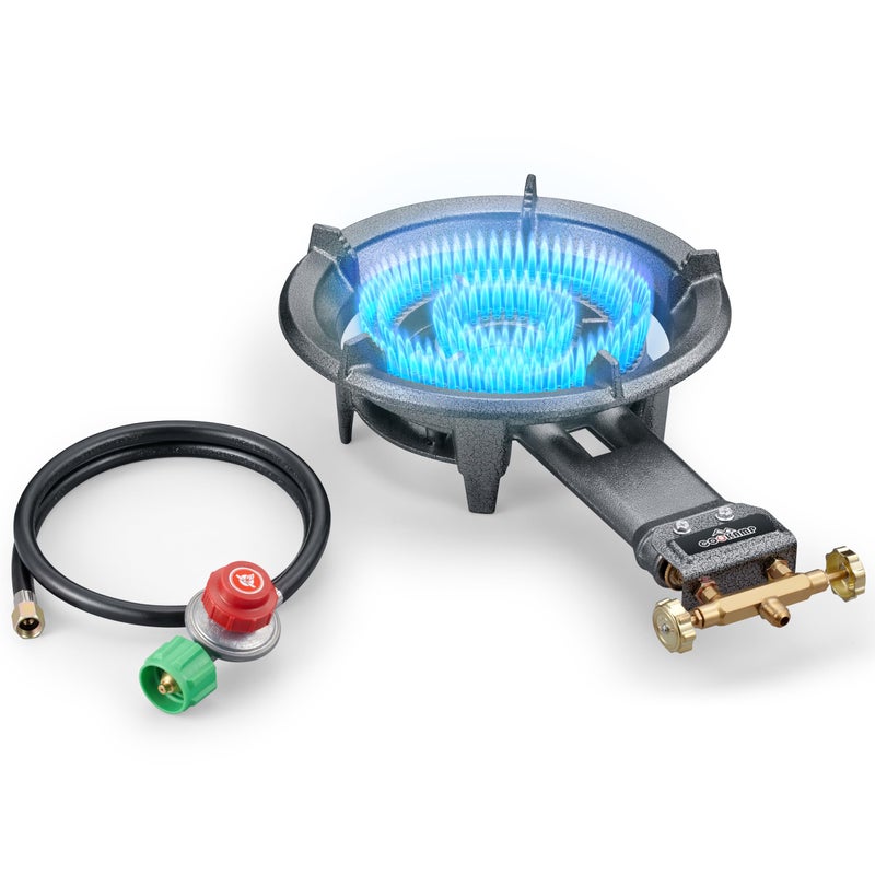 COOKAMP Propane Wok Burner, Cast Iron Single Burner Camping Stove With Regulator And Hose,High Pressure Portable Gas Stove For Camping Outdoor Cooking SH90 (SH90) - Image 5