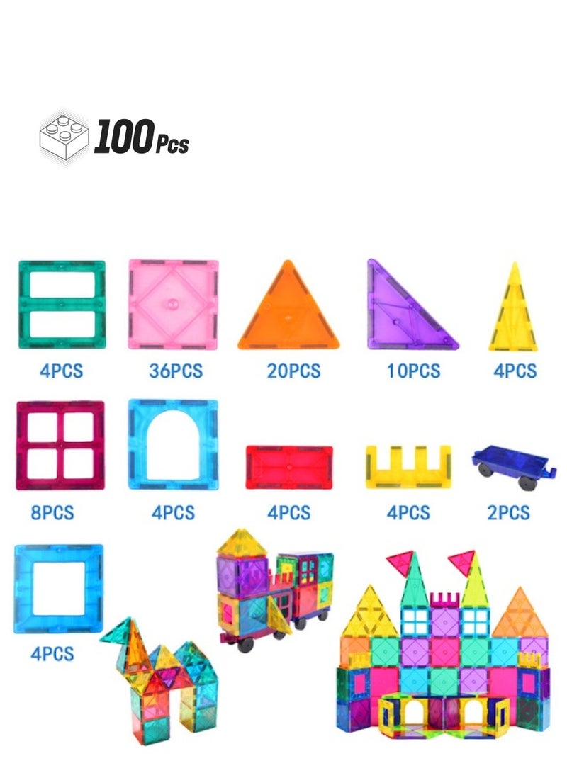 dreamons link 100-Piece Magnetic Building Tiles Set for Kids, Colourful Shapes and Designs - Image 1