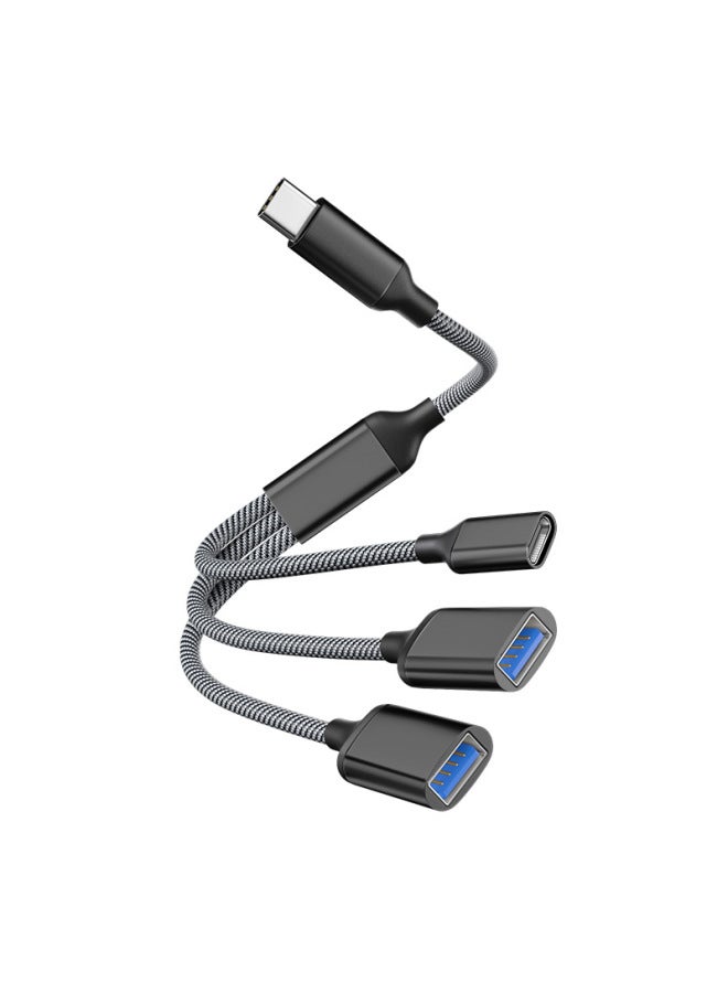 Mobile Phone Expansion Dock Computer Three-in-one Docking Station U Disk Mouse Extension Cable Splitter Usb Multi-port Expander-Color:Type-c To Usb One To Three 10w (black) - Image 1