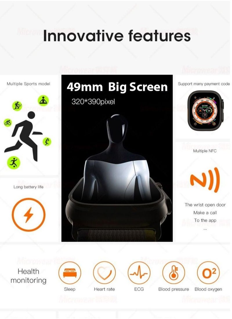 Generic Ultra Smart Watch Series 10, 49mm HD Touch Screen with Waterproof, Bluetooth Calling with Blood Pressure & Heart Rate Monitor, Sport Digital Smartwatch  - Image 5