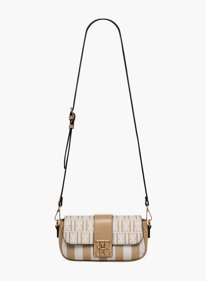 ايل حقيبة كروس بودي بطبعة المونوغرام مع حزام سلسلة وقفل ملتوي - Image 3