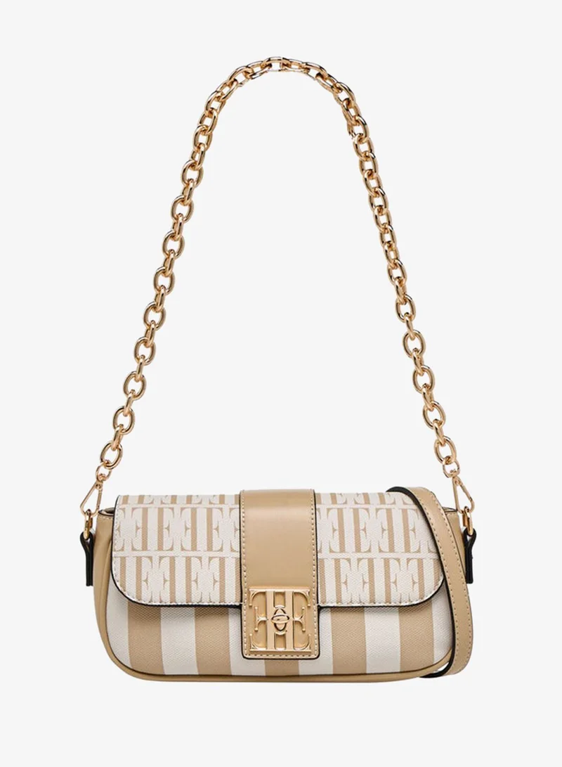 ELLE Monogram Print Crossbody Bag with Chain Strap and Twist Lock Closure