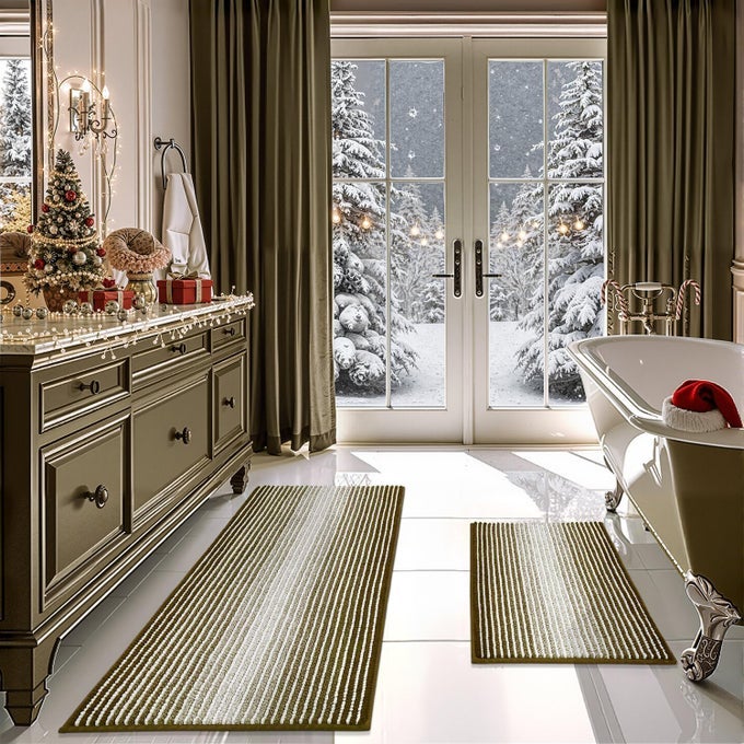 BATHROOM RUGS AND MATS SETS 2 PIECE THICK ABSORBENT CHENILLE BATH MAT RUG SET NON SLIP SOFT SHAGGY BATH ROOM FLOOR MATS FOR BATHROOM MACHINE WASHABLE COYOTE BROWN 20 X 47 PLUS 20 X 32