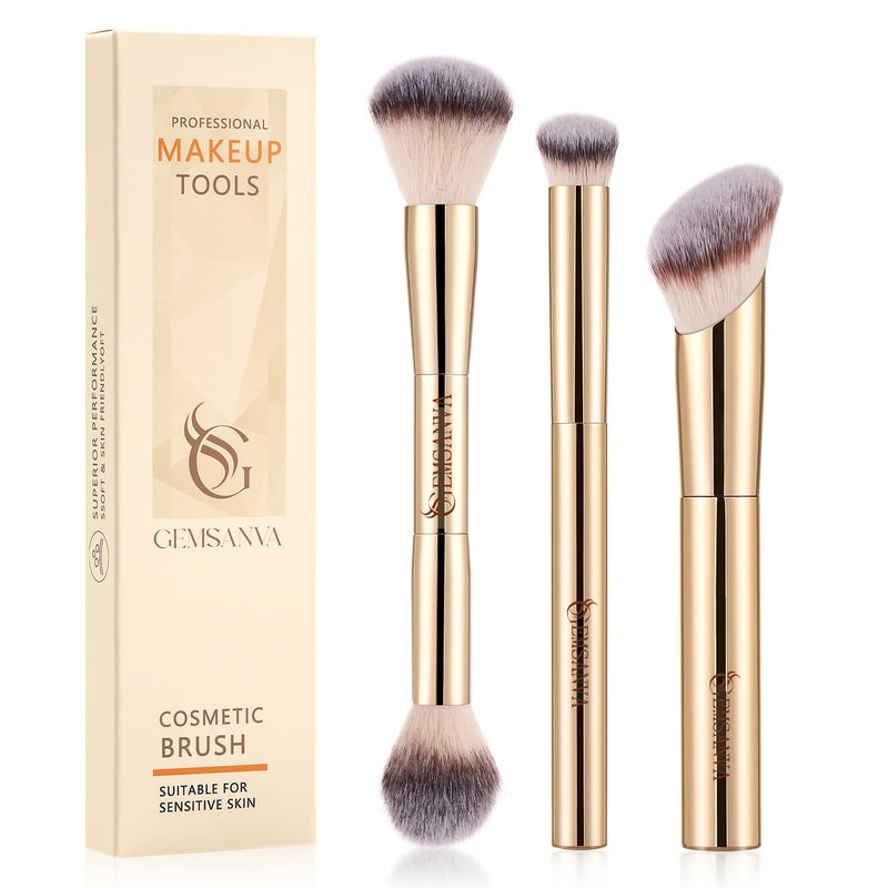 GEMSANVA Makeup Brushes | Contour Brush Set,3Pcs Professional Foundation Brushes Angled Synthetic Kabuki Brush for Concealer, Blush and Eyeshadow - Image 1