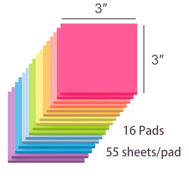 Kozerite (16 Pack) Sticky Notes 3x3, Self-Stick Pads Bright Colors Sticky Note, Recyclable, Easy to Stick for Home, Office, Notebook - Image 2