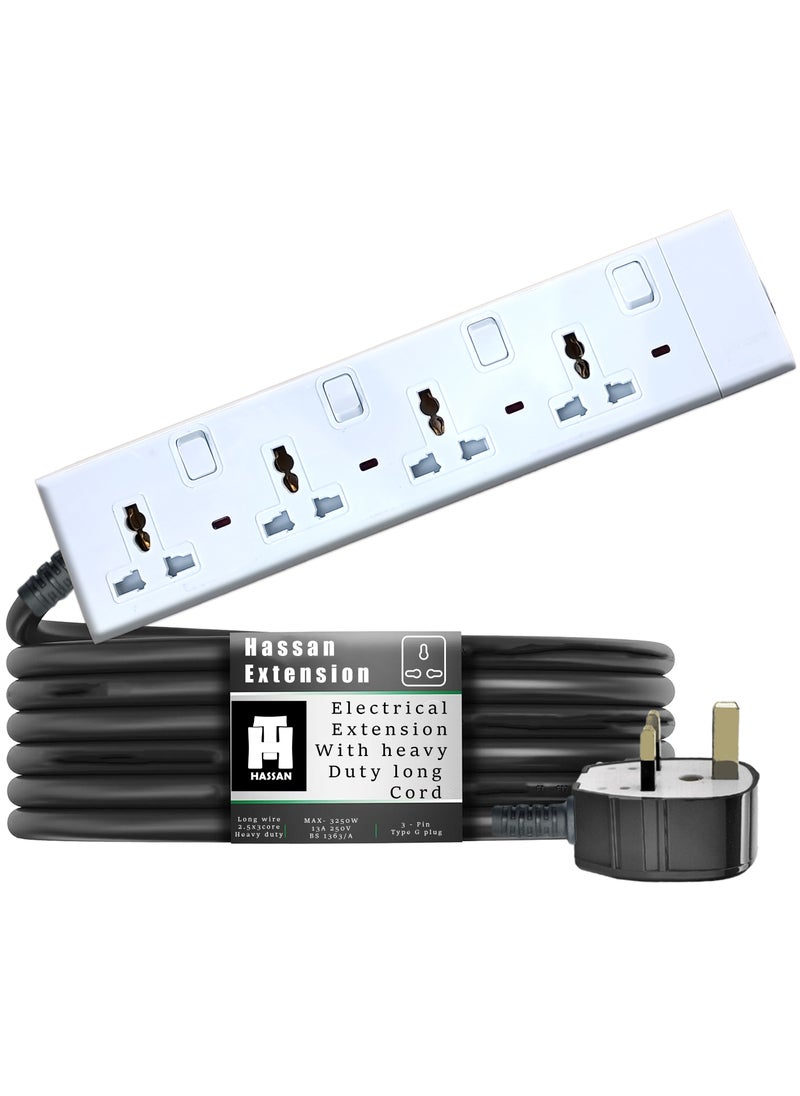 Hassan Hassan Heavy Duty Power Extension Board with Universal Sockets, Long Cable Options, Durable & Safe Power Strip for Home and Office  - Image 1