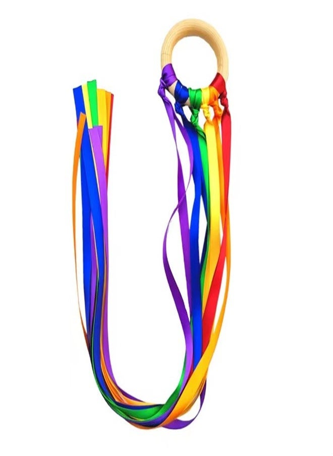 Rainbow Hand Kite Ribbon Toys Wooden Waldorf Toys Children Rainbow Ribbon Baby Montessori Sensory Toys for Toddlers Girl Boys  - Image 1