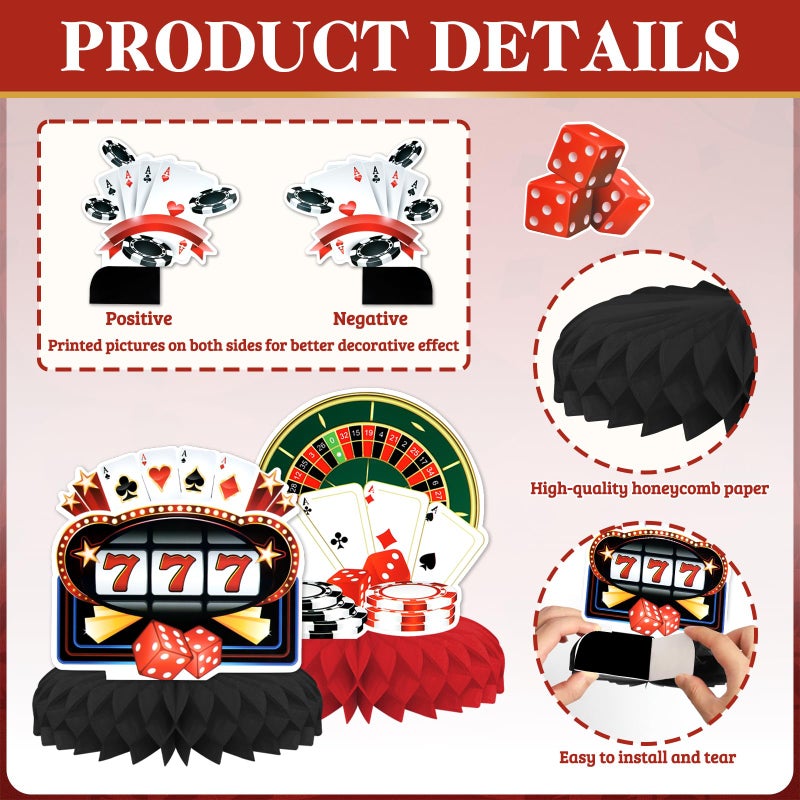 KSKSPE Casino Theme Party Decorations,9 PCS KSKSPE Casino Centerpieces for Tables Honeycomb Centerpieces 3D Casino Theme Party Decor Supplies Boys Girls - Image 4