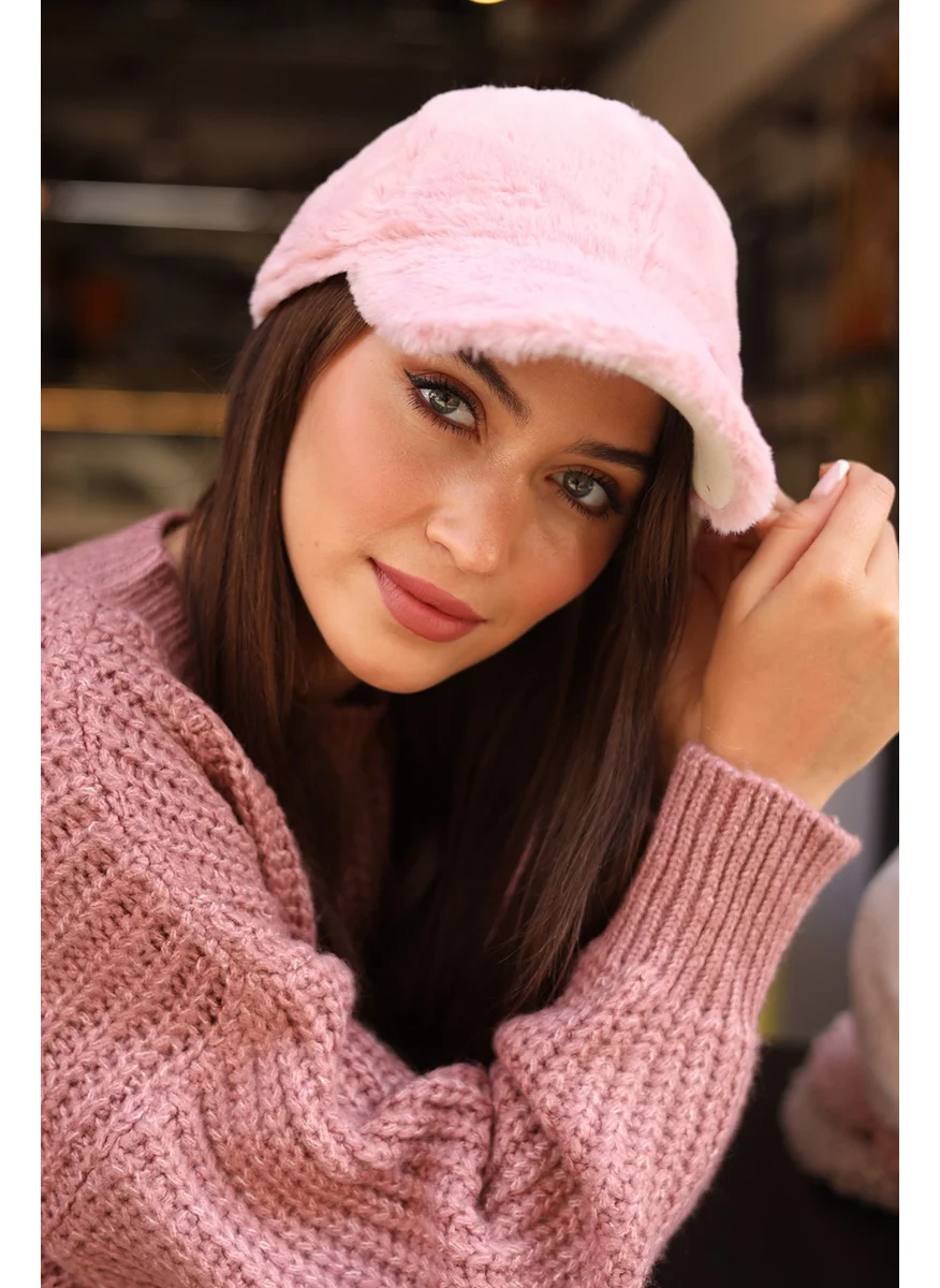 Remsa Mayo Women Plush Cap Hat Rkş-06 Powder