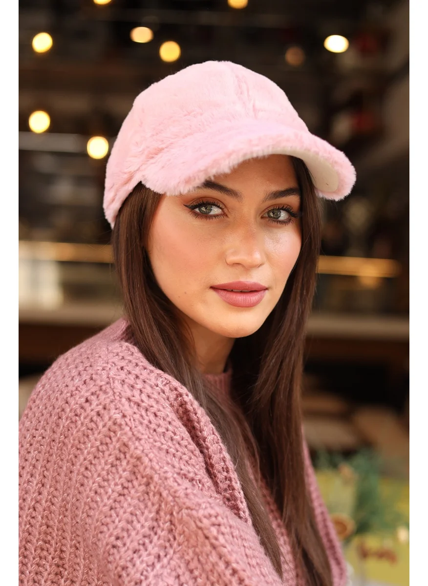 Remsa Mayo Women Plush Cap Hat Rkş-06 Powder