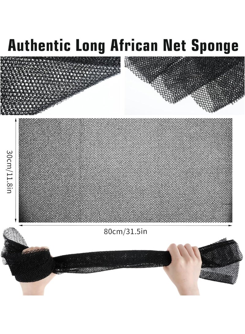ليفة إفريقية شبكية – قطعة استحمام مقشرة للجسم – أداة تقشير طويلة للظهر والقدم وفروة الرأس – مزيلة للجلد الميت (أسود) - Image 5