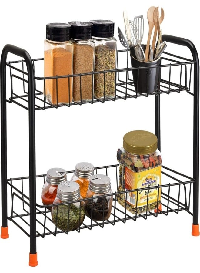 GLOCY Steel 2-Tier Multipurpose Kitchen Rack||Storage|| Bathroom Organize|| Kitchen Shelf|| Masala Dabba Containers|| Kitchen Countertop/Undercounter Rack|| Kitchen Rack, Pack of 1-Black - Image 1