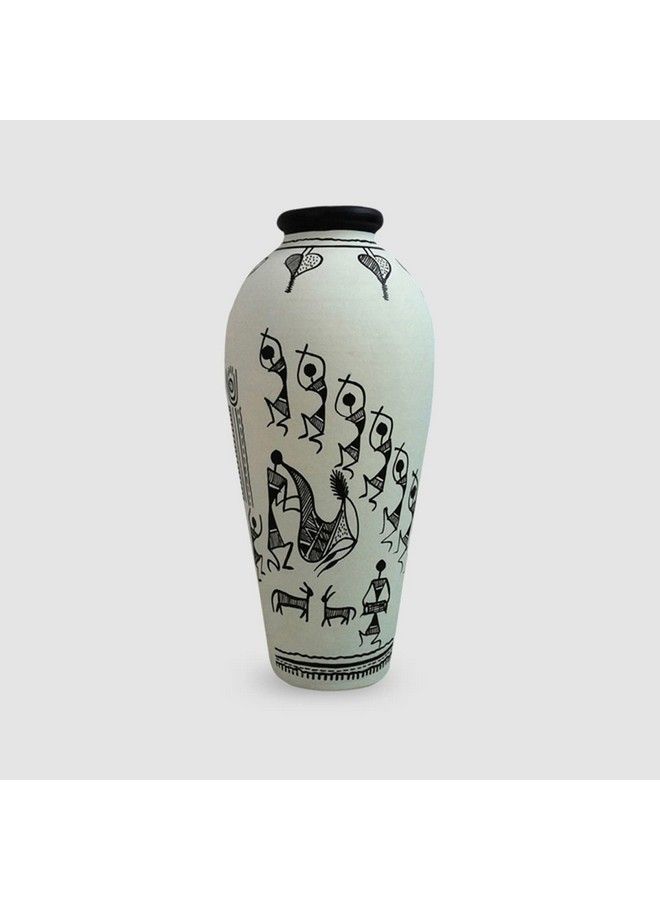 ExclusiveLane مزهرية دائرية من الفخار مع زهور (21.4 سم × 11.8 سم × 11.1 سم، أبيض) - Image 3