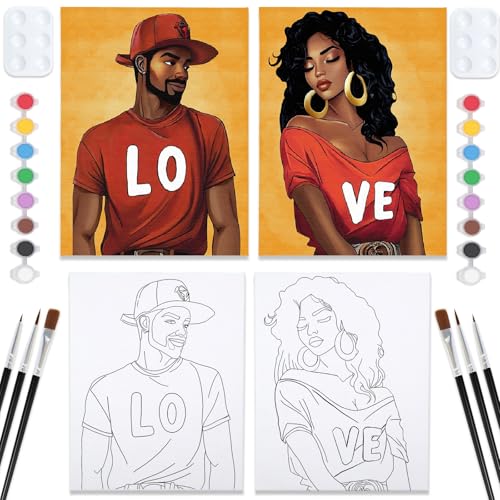 Nuberlic 2 Pack Pre Drawn Canvas Paint Kits for Adults Couple Sip and Paint Date Night Game Party Flavor Painting Supplies - Image 1