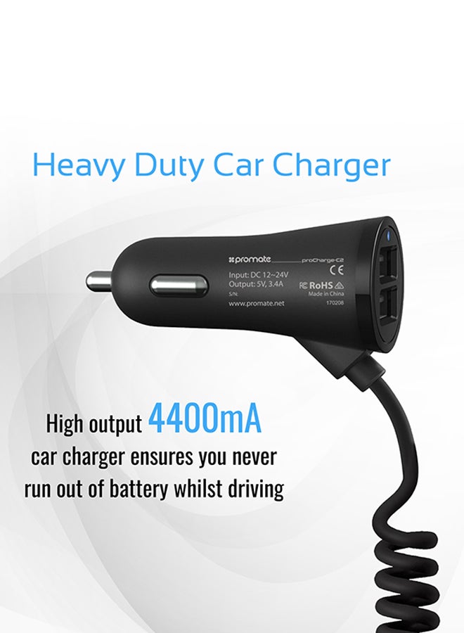 PROMATE Ultra-Fast 2.4A Dual USB Car Charger Black - Image 4
