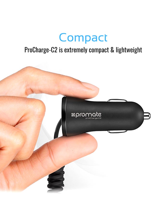 PROMATE Ultra-Fast 2.4A Dual USB Car Charger Black - Image 5