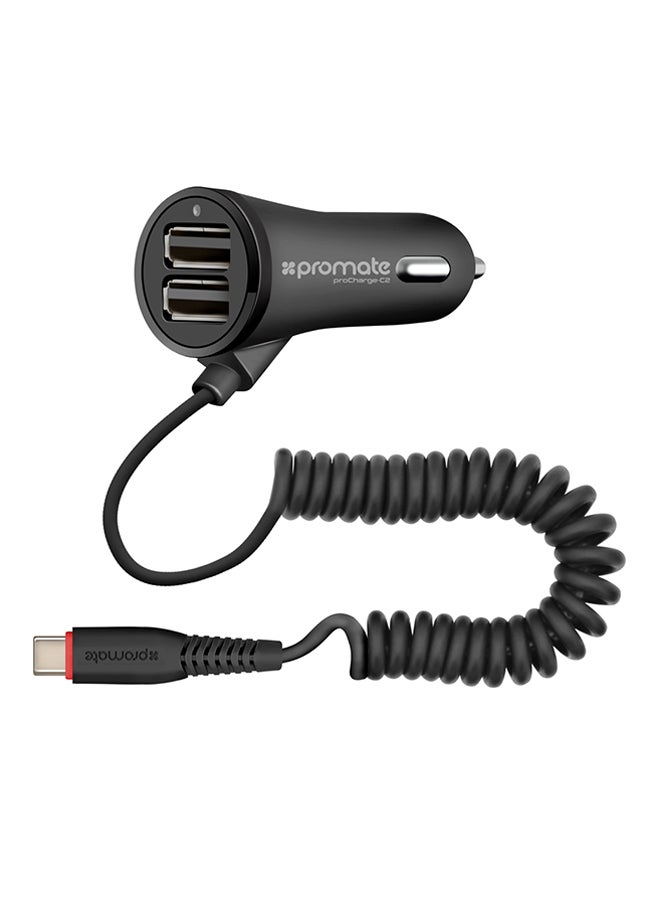 PROMATE Ultra-Fast 2.4A Dual USB Car Charger Black - Image 1
