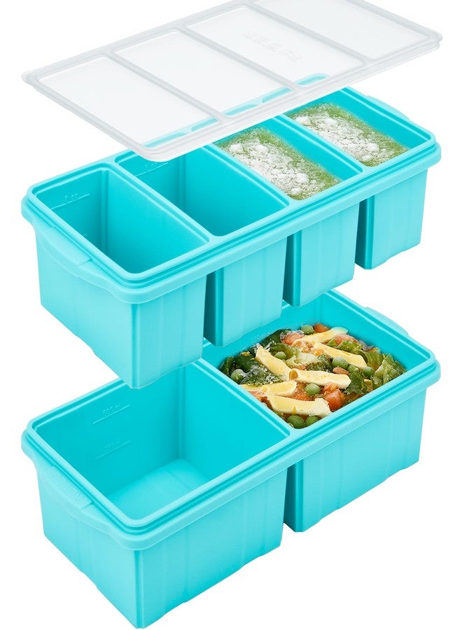 Xomoo Silicone Freezer Tray With Lid - Soup Freezer Container molds - Large Ice Cube Tray- makes 8 perfect 1-Cup & 2-Cup Ice cube Molds Food Soups Storage Containers - Oven & Dishwasher -Safe (2-Pack) - Image 1