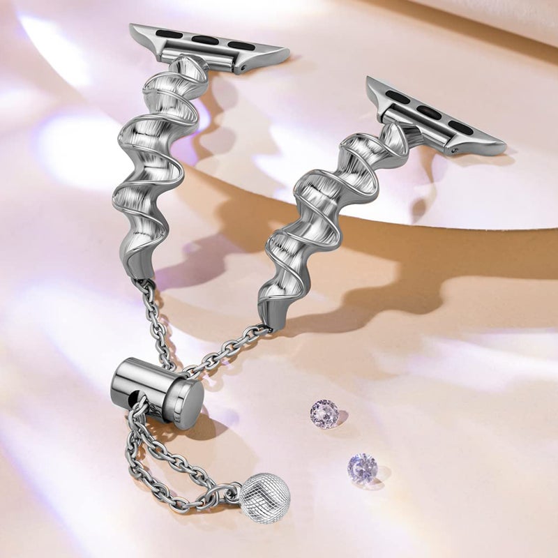 إيروريكس سوار ساعة ريبون ويف معدني لساعة أبل الترا 49 مم (فضي) - Image 4