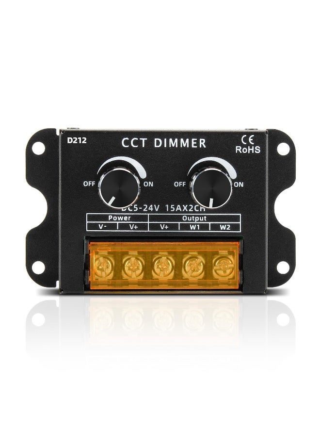 DC 5V-24V 30A LED Double Knob Dimmer, PWM Dimming Controller, Dual Color Temperature Dimmer with Off On Switches, Adjustable for CCT and Single Channel 5050 3528 Light Strips, Control Brightness - Image 1