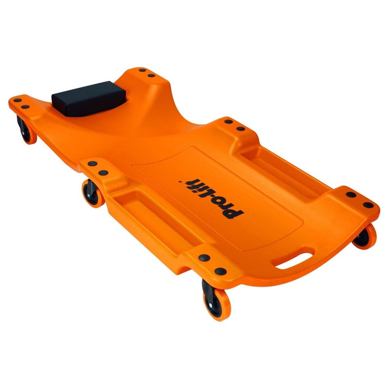 Pro Lift ProLift Mechanic Plastic Creeper 40 Inch Blow Molded Ergonomic HDPE Body with Padded Headrest Dual Tool Trays 350 Lbs Capacity Orange