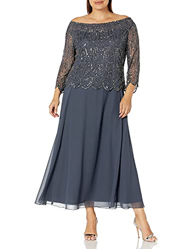 J Kara Women's 3/4 Scallop Beaded Pop Over Gown Dress, Grey/Mercury/Gun, 6 - Image 5