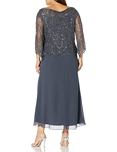 J Kara Women's 3/4 Scallop Beaded Pop Over Gown Dress, Grey/Mercury/Gun, 6 - Image 4