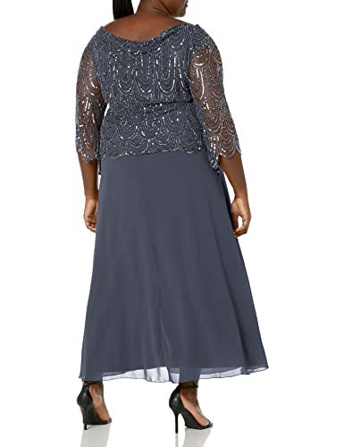 J Kara Women's 3/4 Scallop Beaded Pop Over Gown Dress, Grey/Mercury/Gun, 6 - Image 2