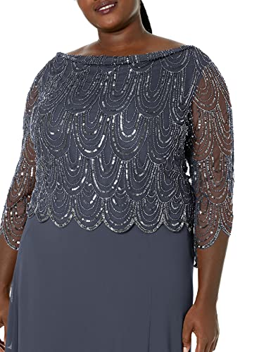 J Kara Women's 3/4 Scallop Beaded Pop Over Gown Dress, Grey/Mercury/Gun, 6 - Image 3