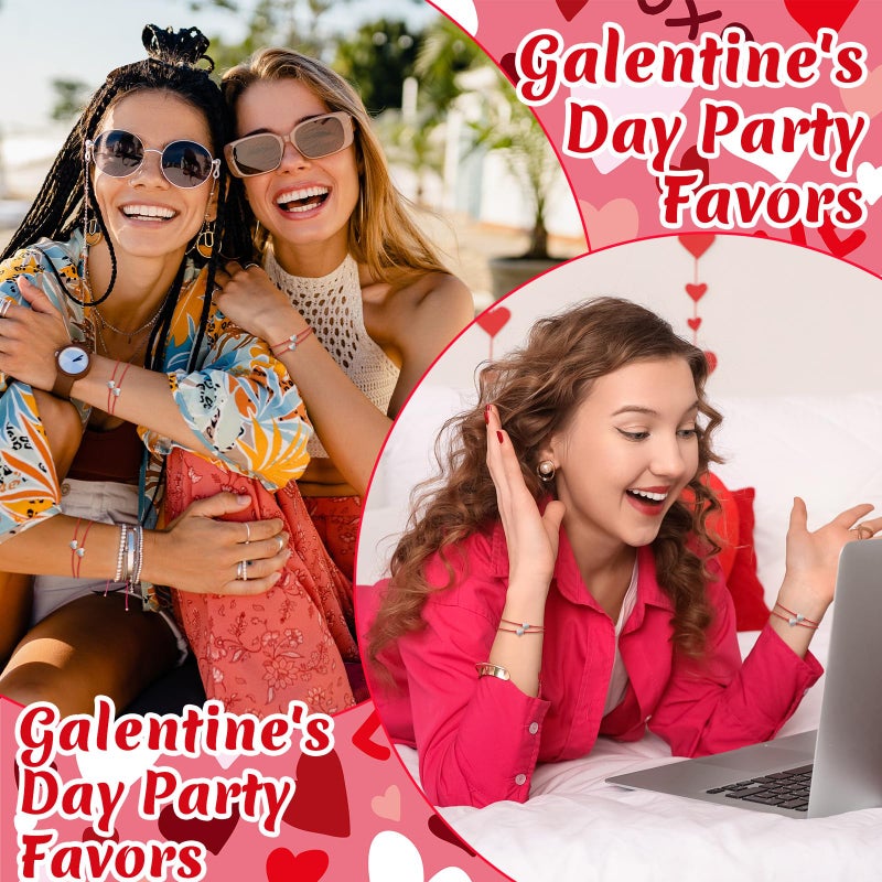 Denylo pro 12 Sets Valentine's Day Bracelets with Cards Bags Adjustable Charm Bracelets for Women Valentine's Day Gifts Party Favors - Image 5