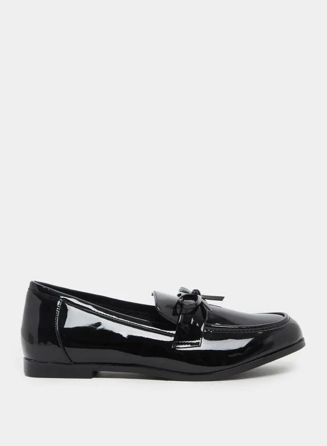 Styli Styli Leather Look Slip-On Loafers with Bowknot Detail