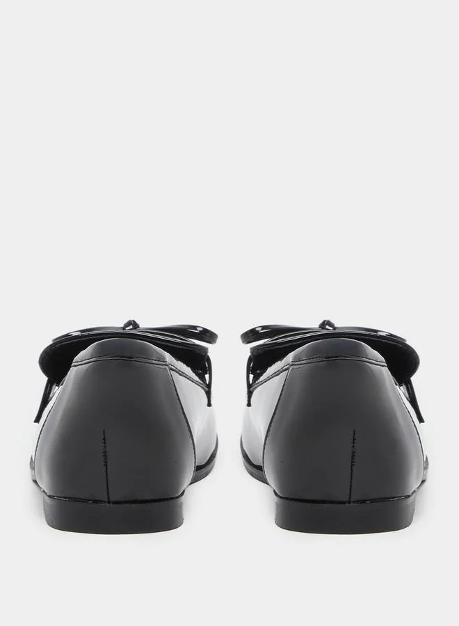 Styli Styli Leather Look Slip-On Loafers with Bowknot Detail