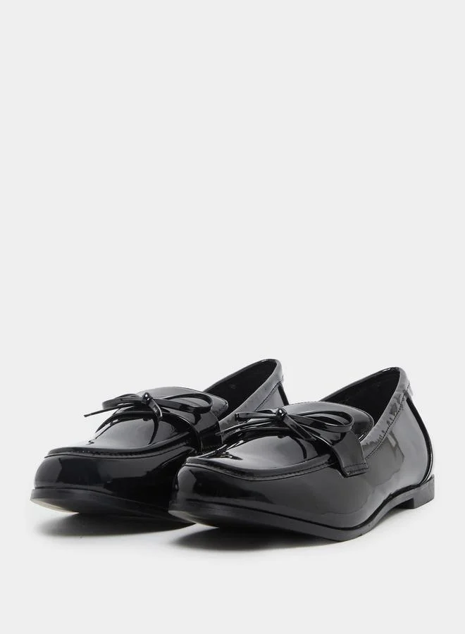 Styli Styli Leather Look Slip-On Loafers with Bowknot Detail