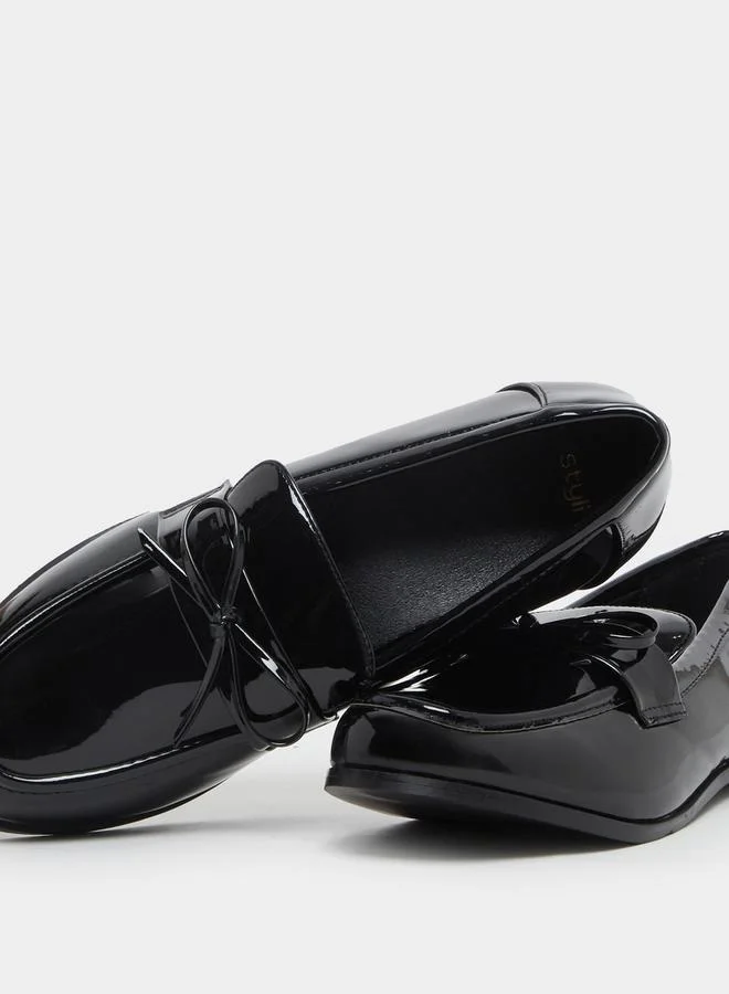 Styli Styli Leather Look Slip-On Loafers with Bowknot Detail